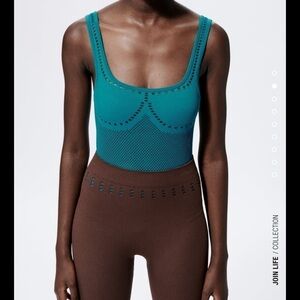 ZARA Seamless Teal Perforated Bodysuit